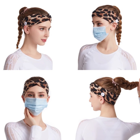 4 BOHO CHEETAH HEADBANDS w/ BUTTONS - Picture 3 of 13